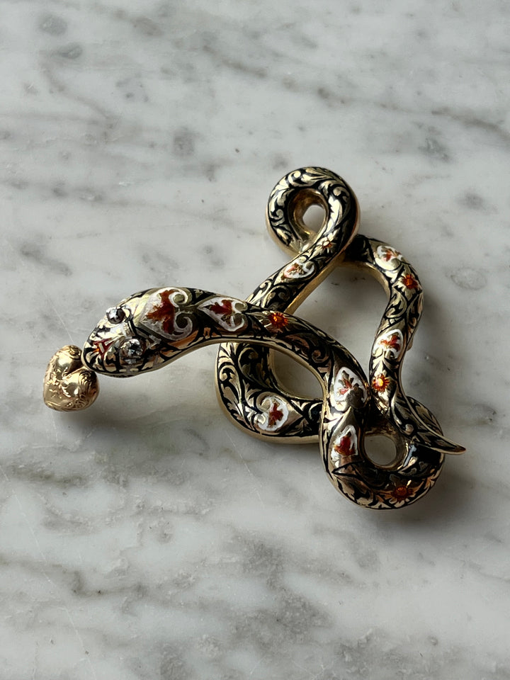 Outstanding Coral and Enamel Snake Necklace c. 1830