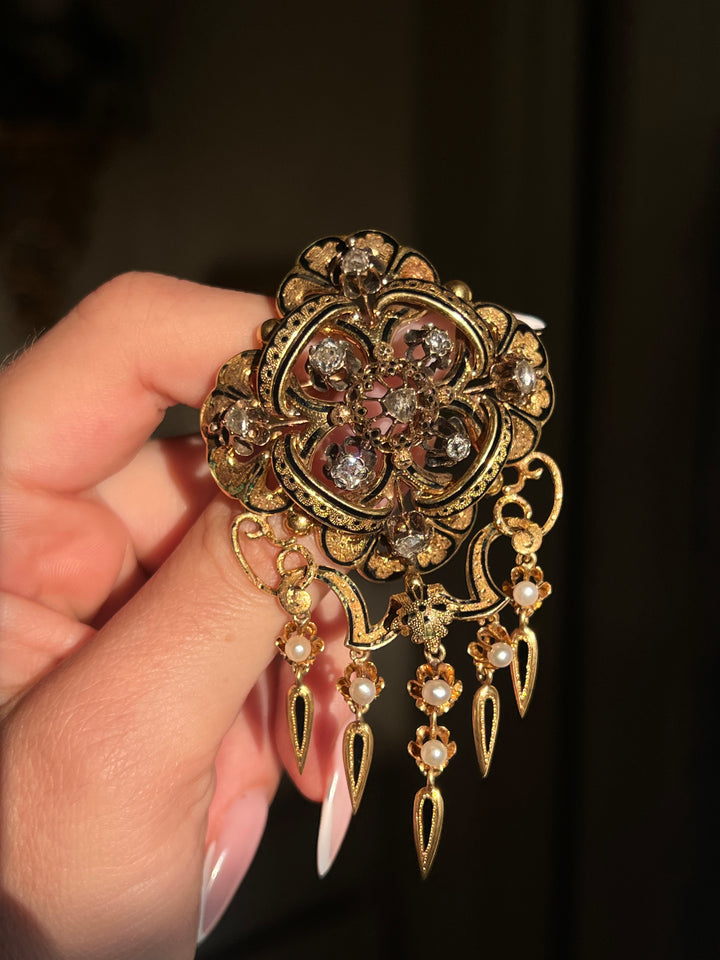 Napoleon III Diamond and Pearl Corsage Brooch