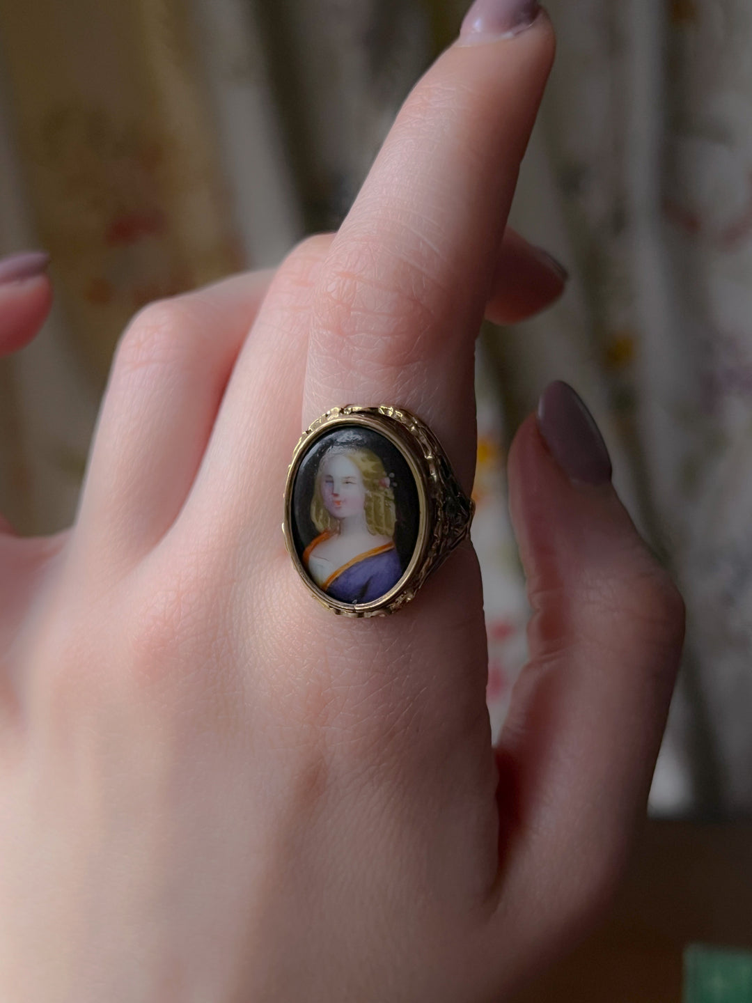 Enamel Portrait Ring of Young Girl Circa 1860
