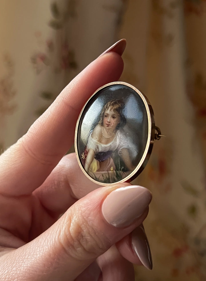Porcelain Portrait of a Young Girl Wearing Pearls