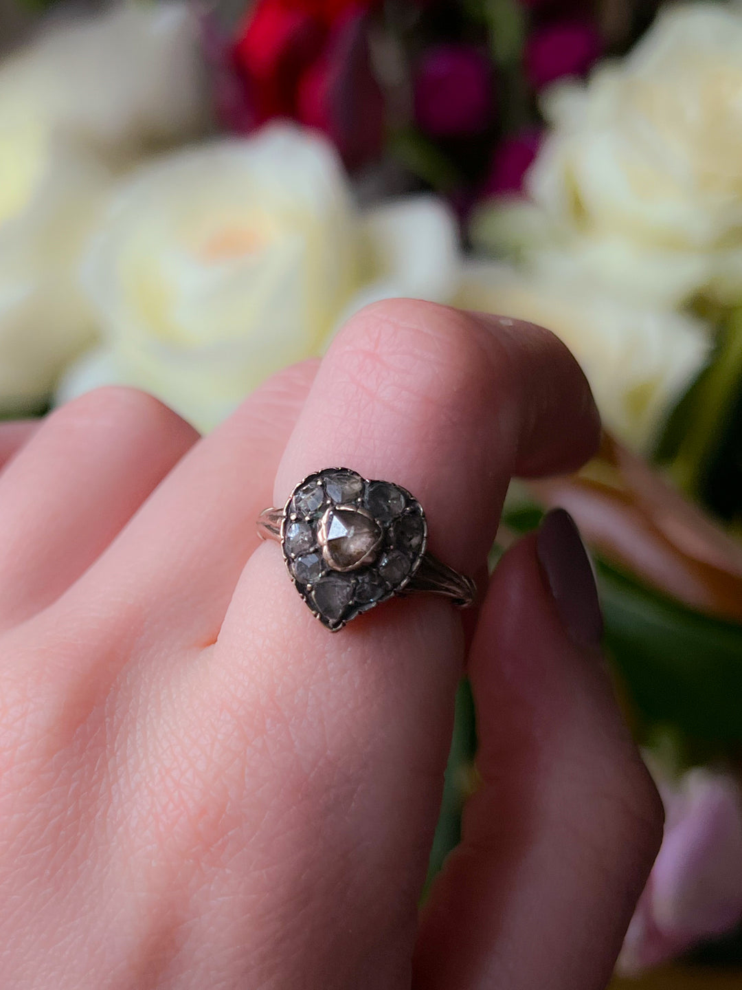 Rare Victorian Rose Cut Diamond Witch's Heart Ring
