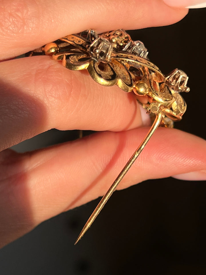Napoleon III Diamond and Pearl Corsage Brooch