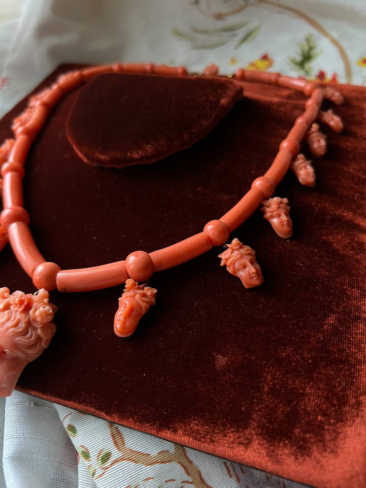 19th Century Sicilian Coral Necklace of Persephone and the Maenads