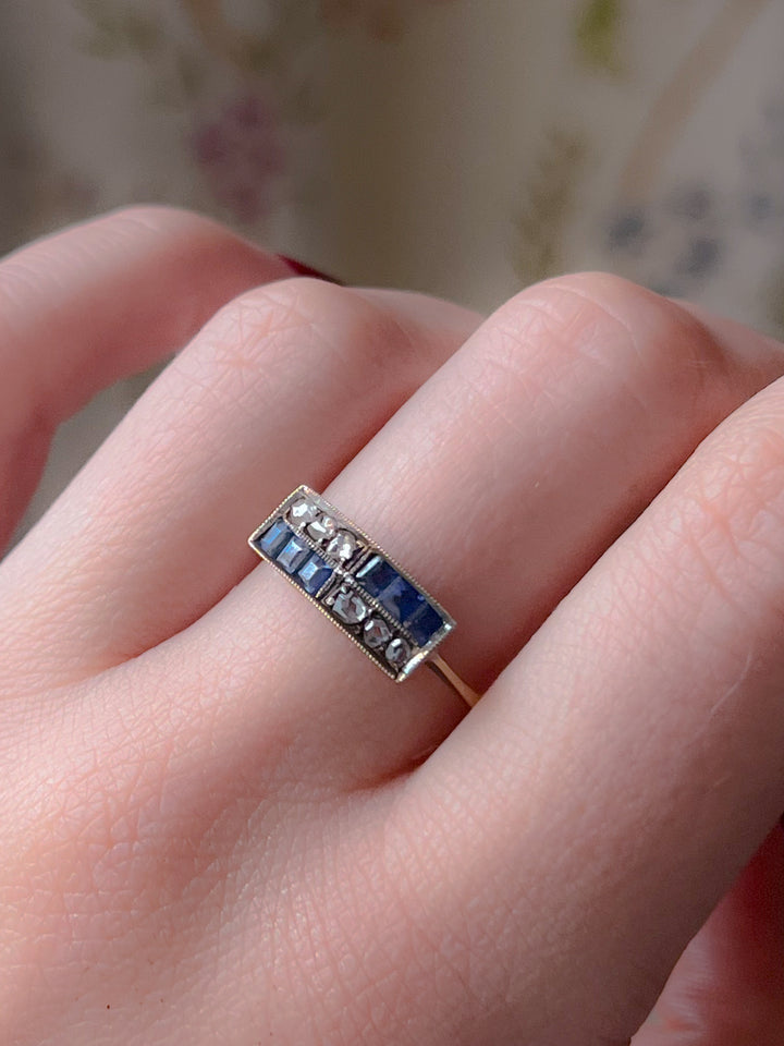 Victorian Sapphire + Rose Cut Diamond Band 18k