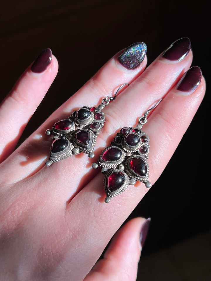Superb Vintage Austro Hungarian Garnet Cabochon Earrings