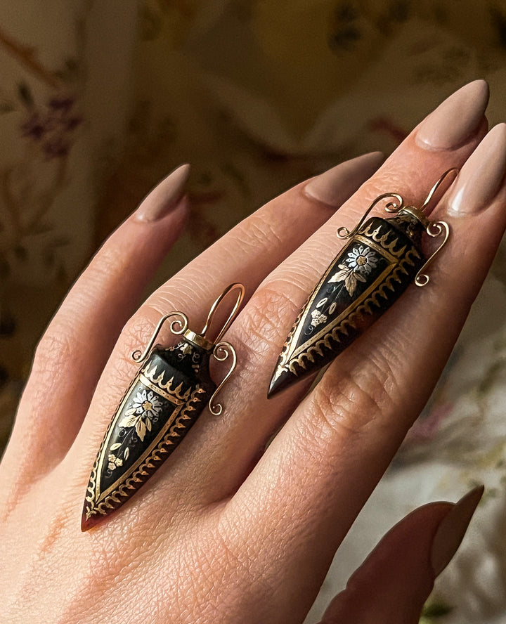 Outstanding Pair of 15ct Archaeological Revival Amphorae Earrings