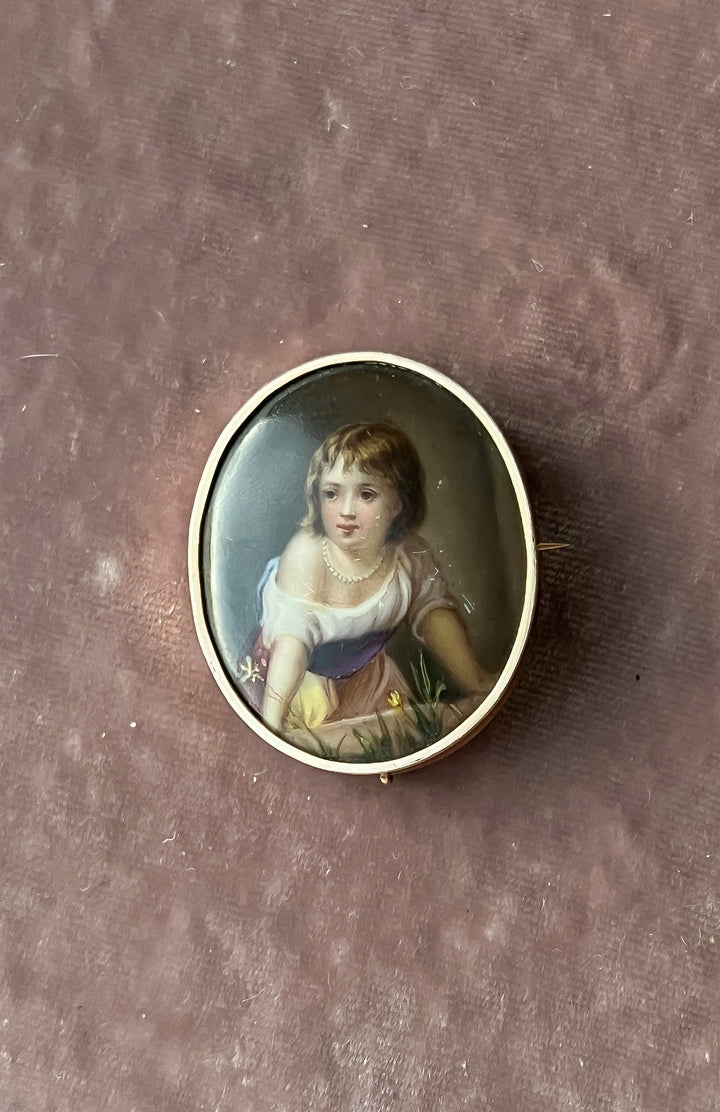 Porcelain Portrait of a Young Girl Wearing Pearls
