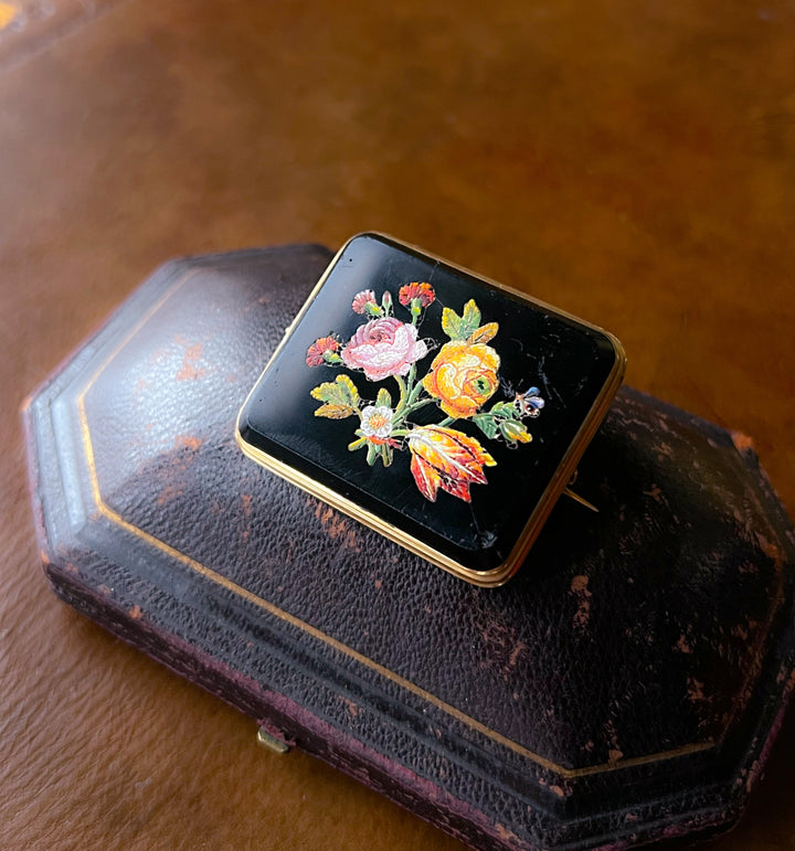 Outrageous Micromosaic and Onyx Brooch Circa 1880