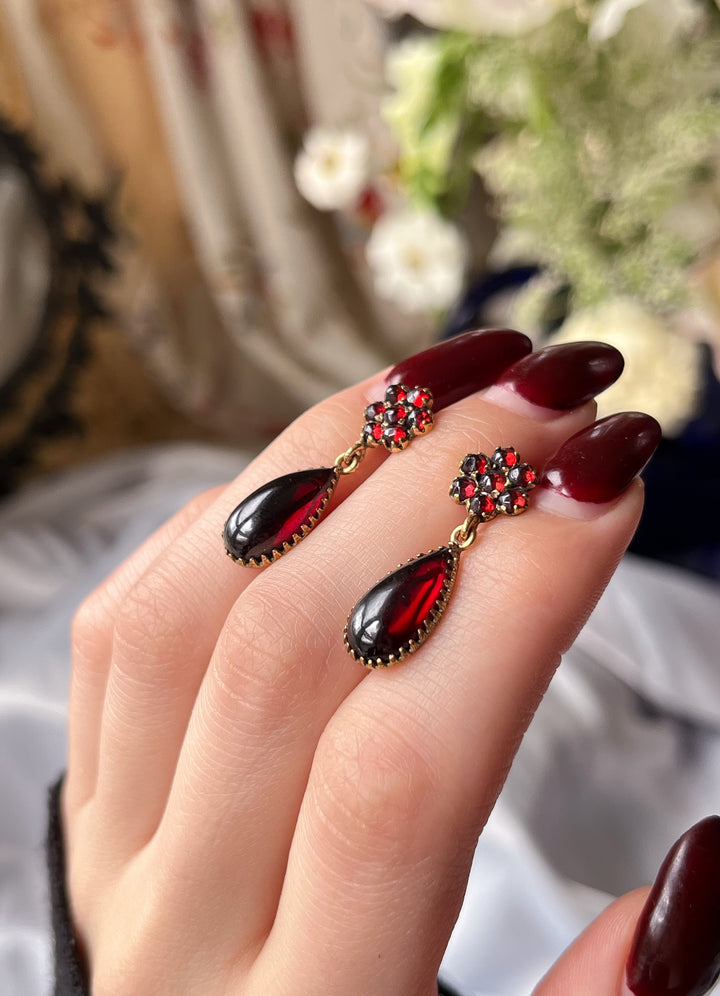 Floral Garnet Drop Earrings