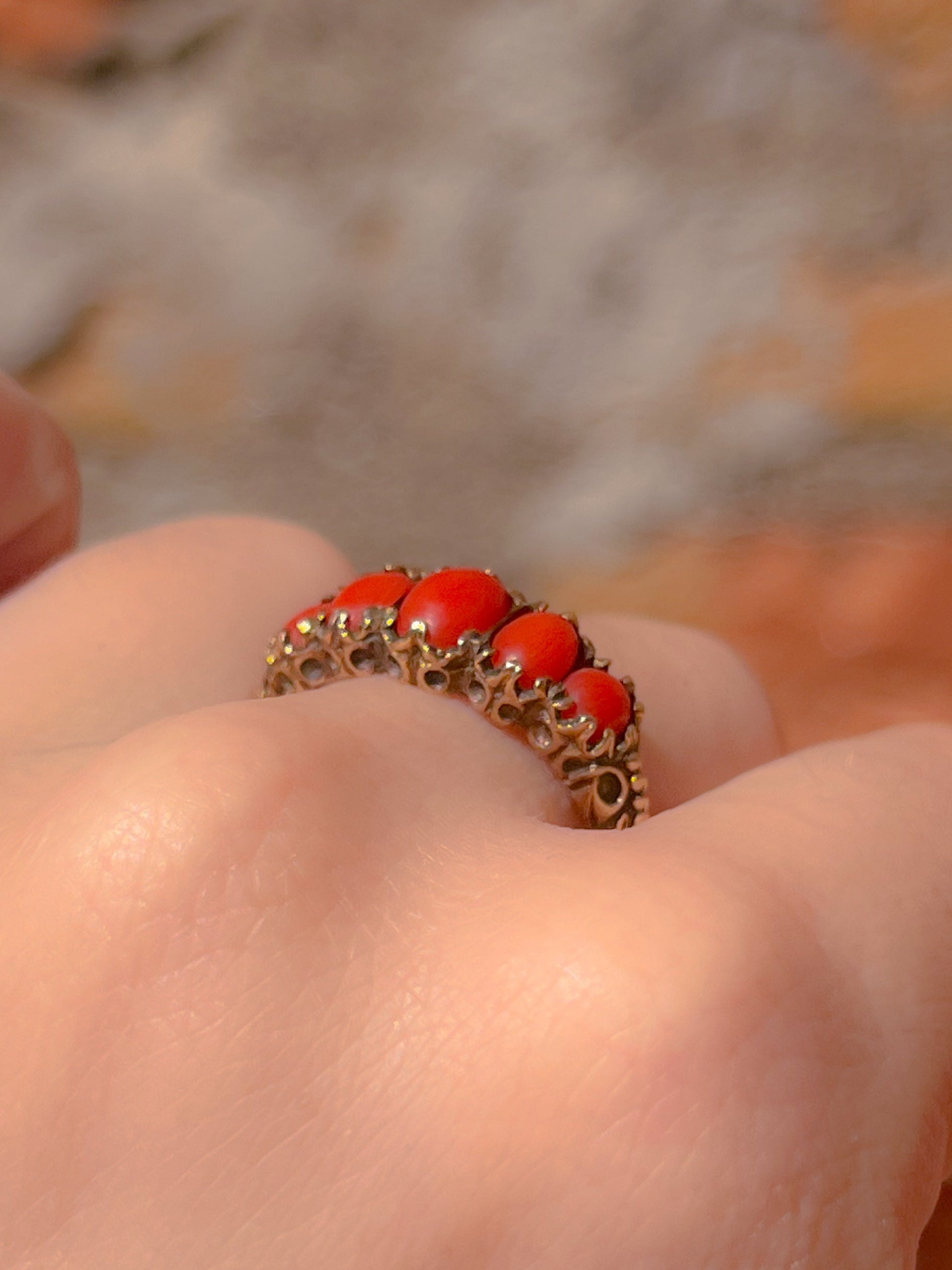 Stunning Victorian Revival Coral Ring 1957