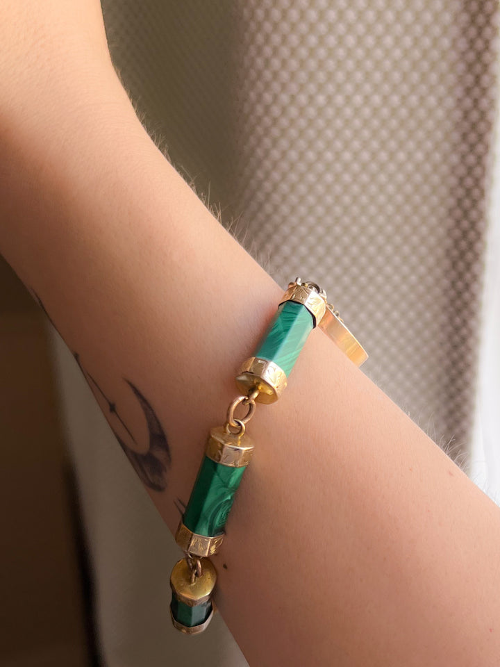 Outstanding Malachite Padlock Bracelet C. 1860