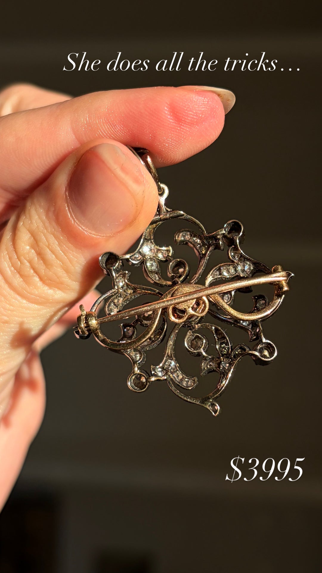Pre-Art Nouveau “Spell” Brooch/Pendant with 1.88ct Diamonds