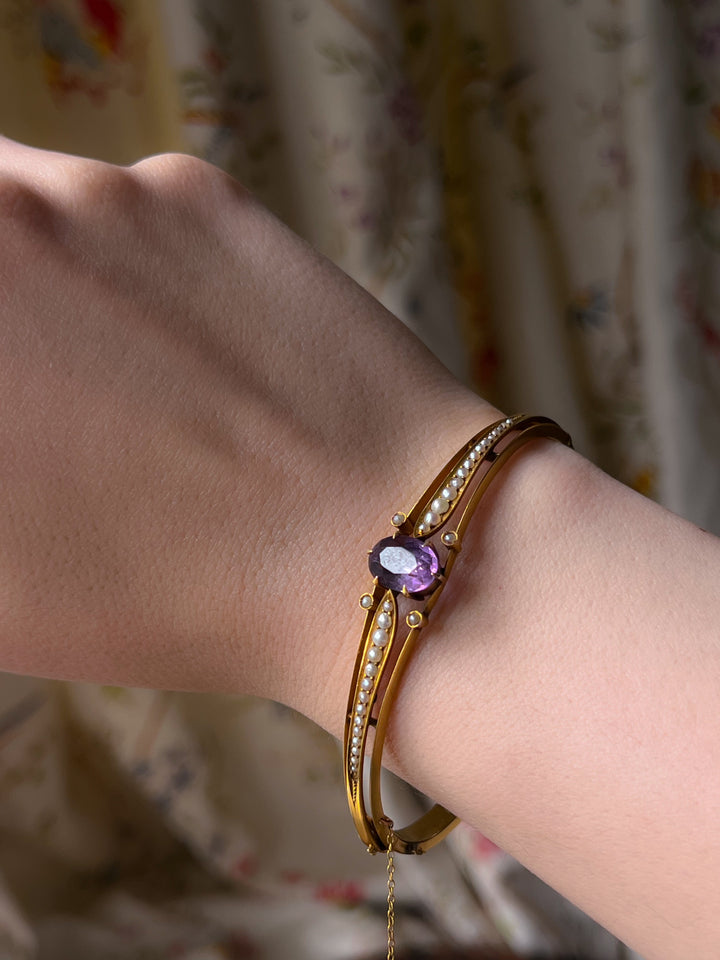 Belle Epoque 14K, Amethyst & Seed Pearl Bracelet