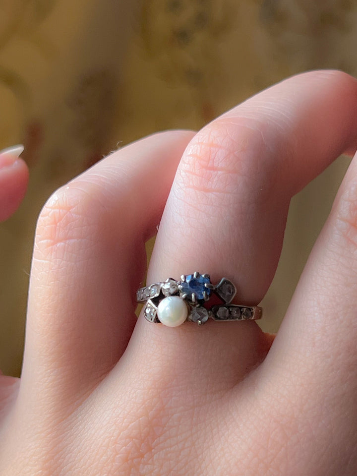 Superb French Sapphire, Diamond and Pearl Band in 18ct