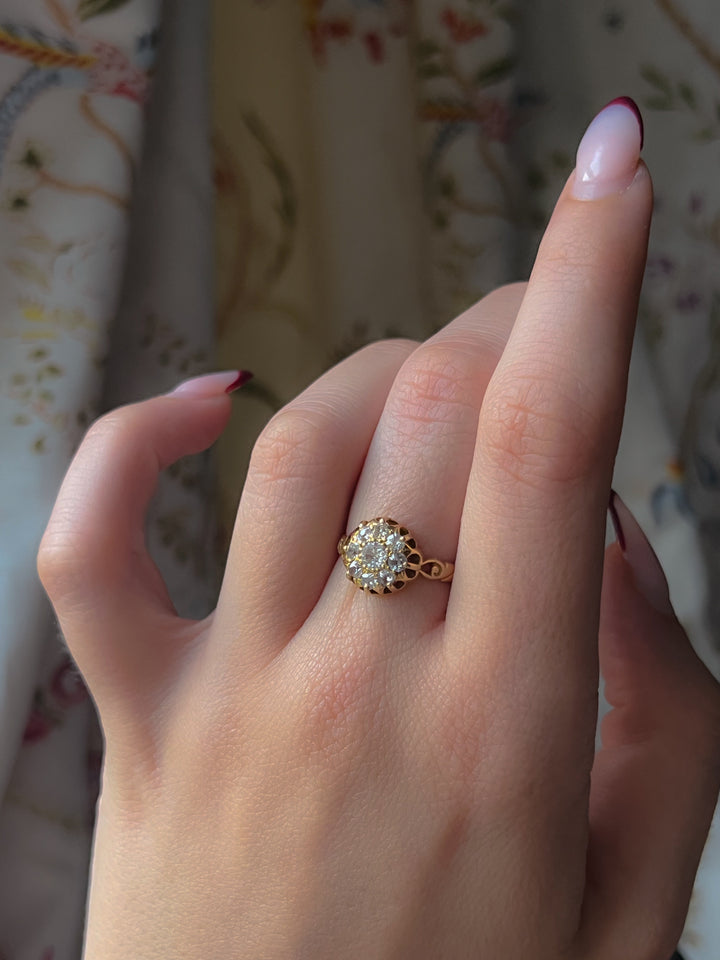 Victorian Old-Mine Cut Diamond Cluster Ring
