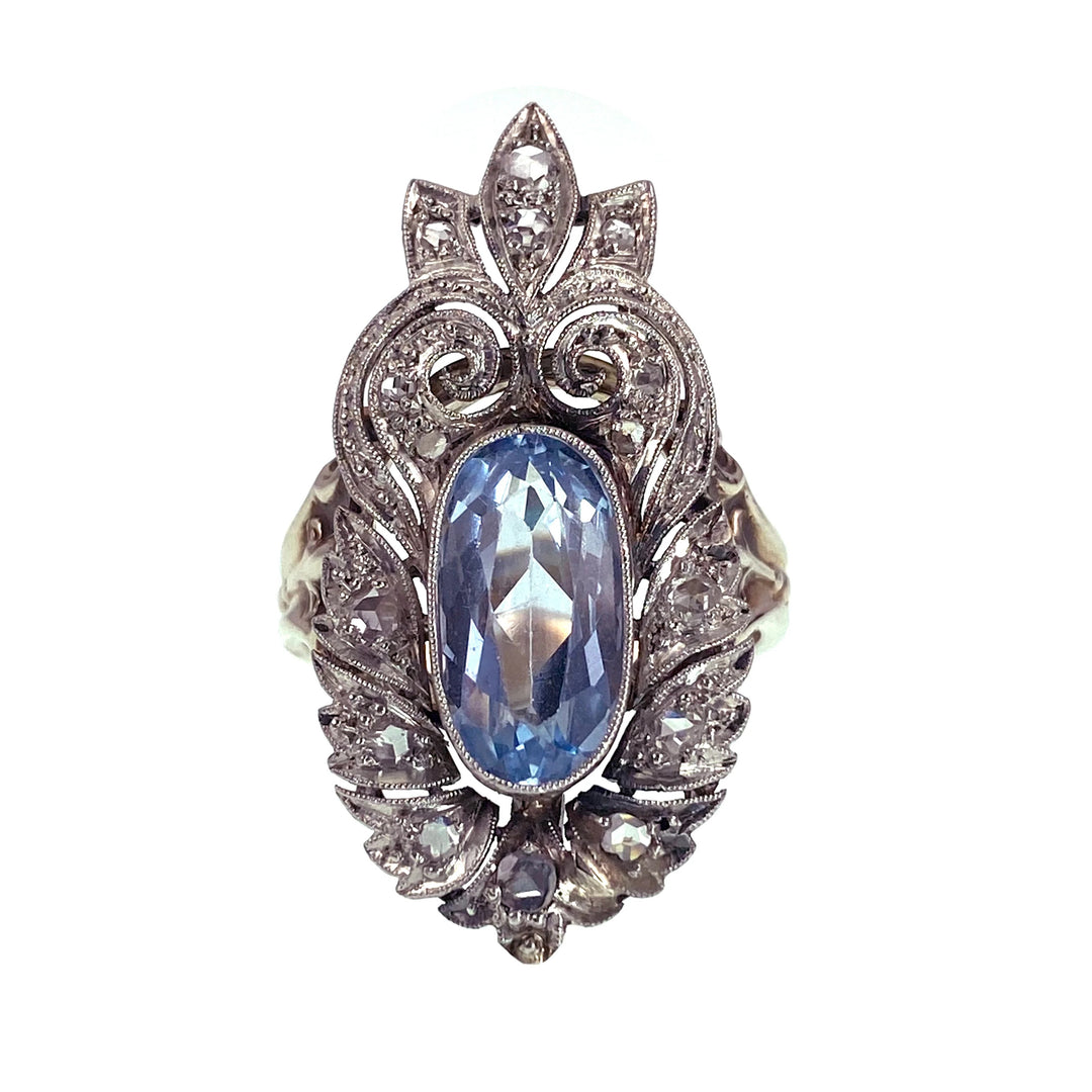 Art Deco Platinum, 14K, Diamond & Aquamarine Conversion Ring