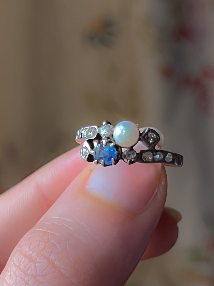 Superb French Sapphire, Diamond and Pearl Band in 18ct