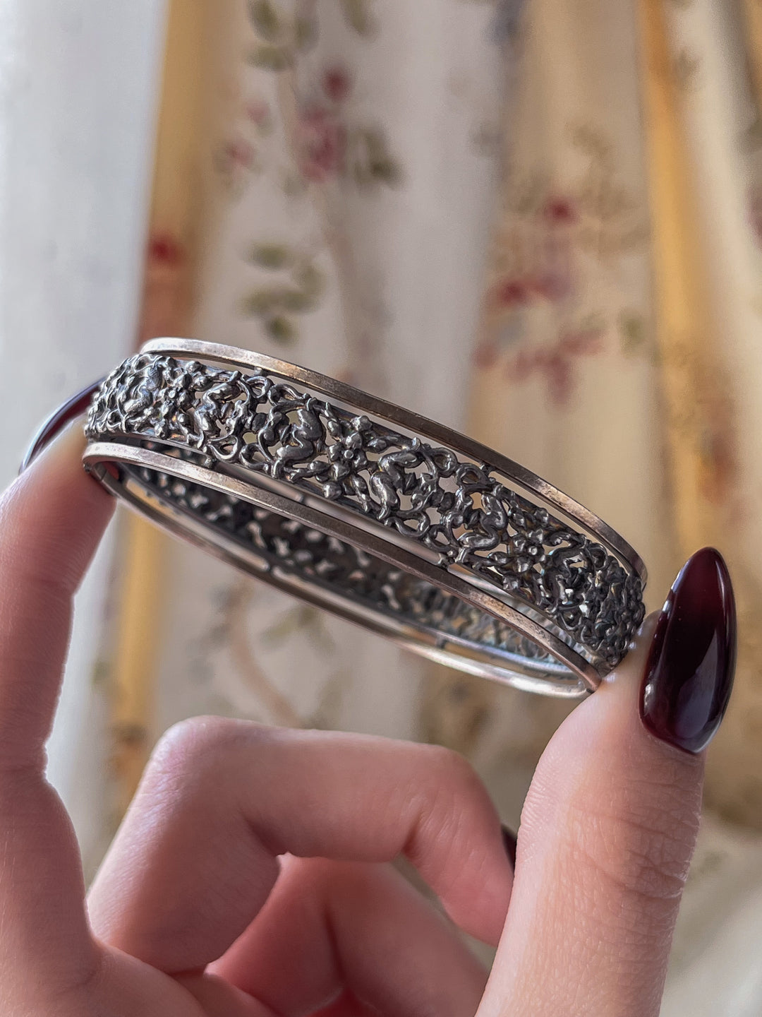 German Renaissance Revival Bangle in Sterling and 9ct Pink Gold