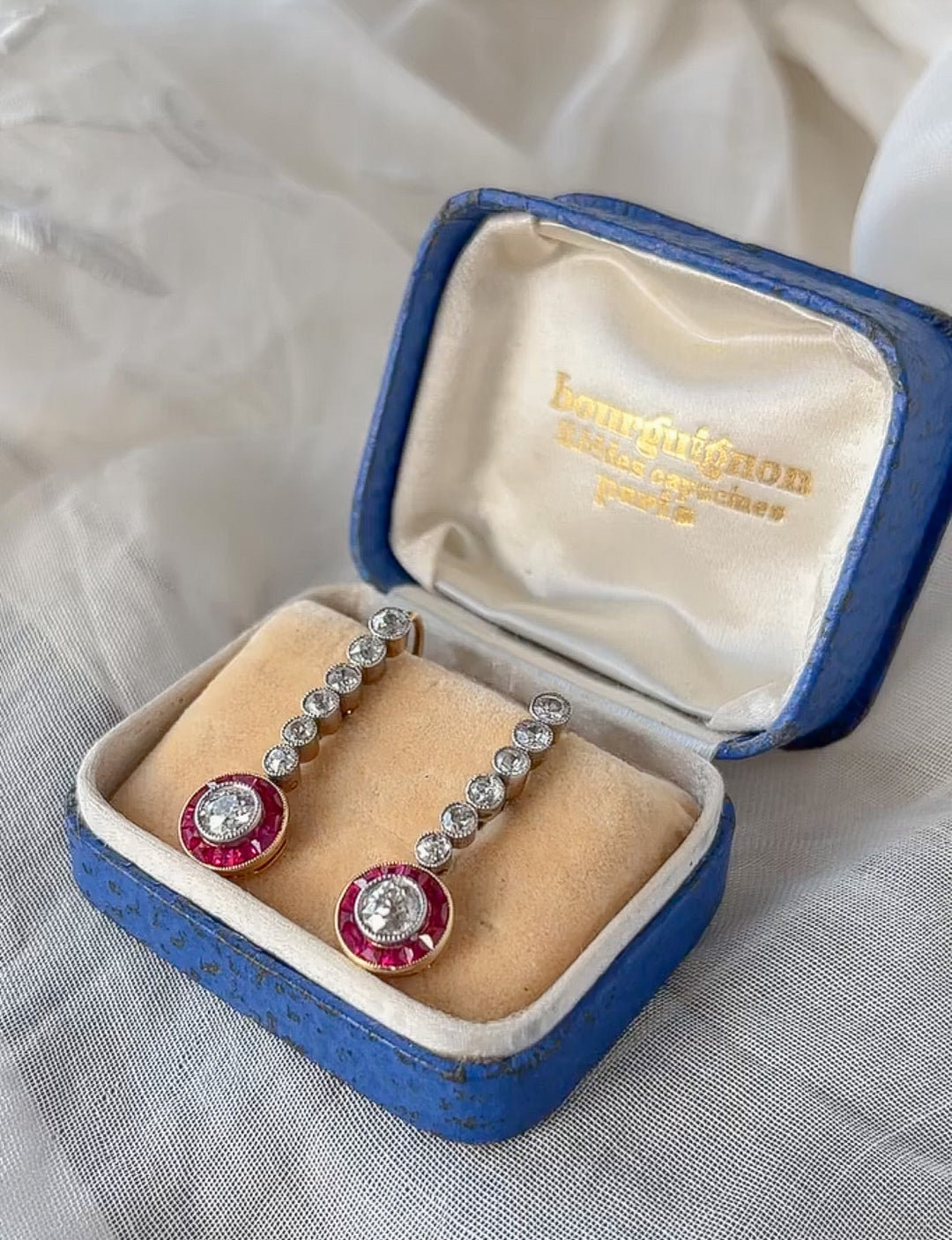 Marvelous Ruby and Diamond Art Deco Target Earrings