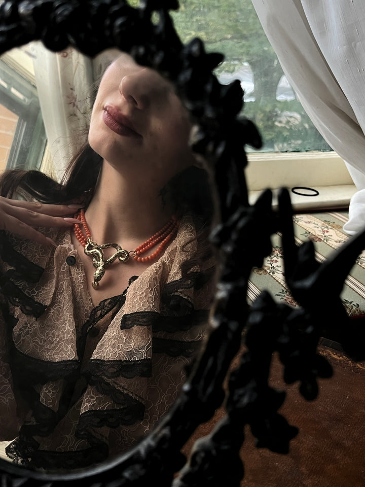 Outstanding Coral and Enamel Snake Necklace c. 1830