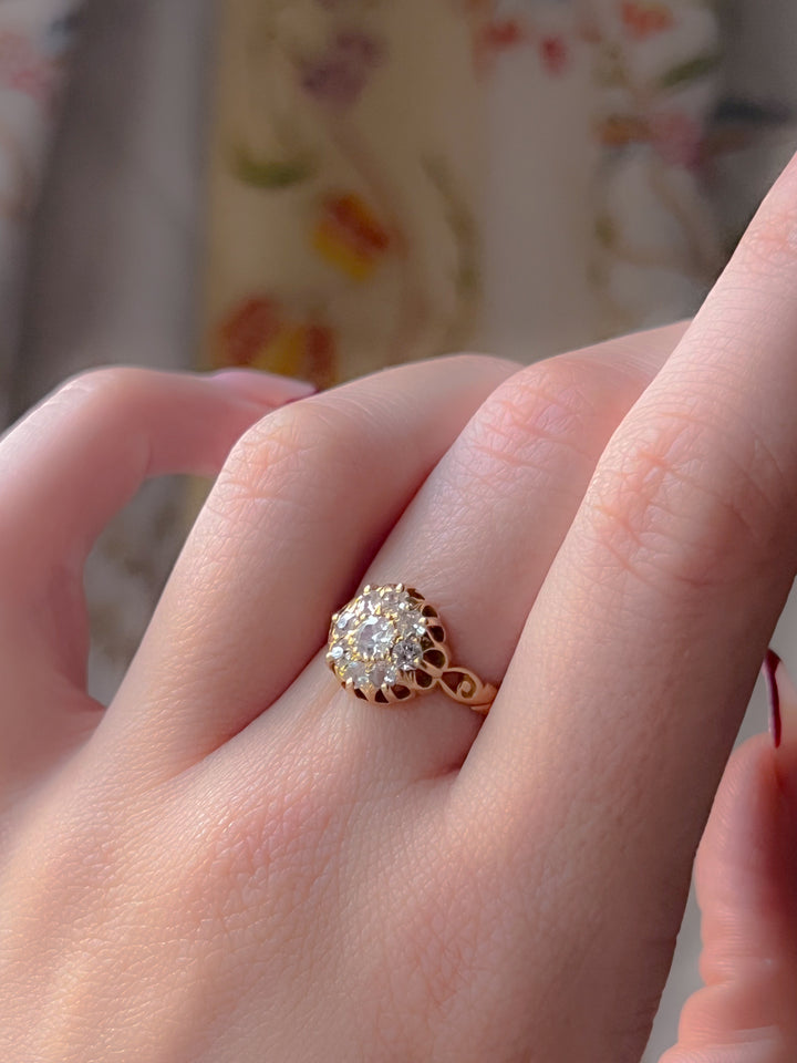 Victorian Old-Mine Cut Diamond Cluster Ring