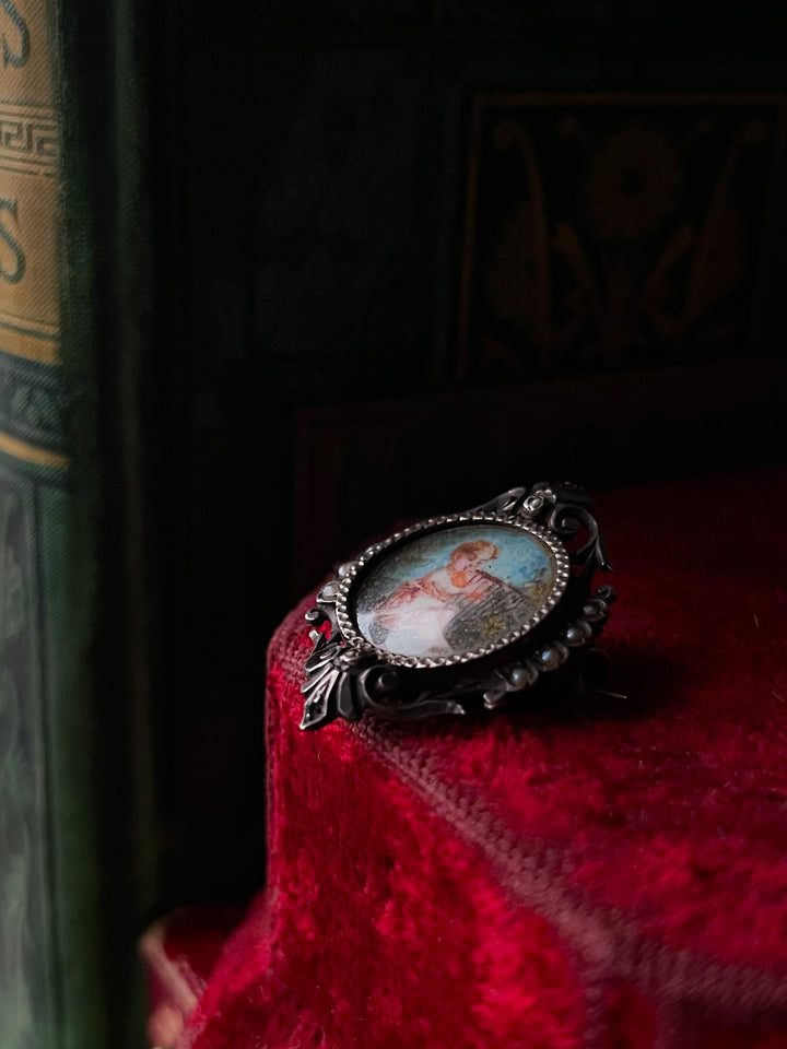 19th C French Brooch of Cherub and his Lyre