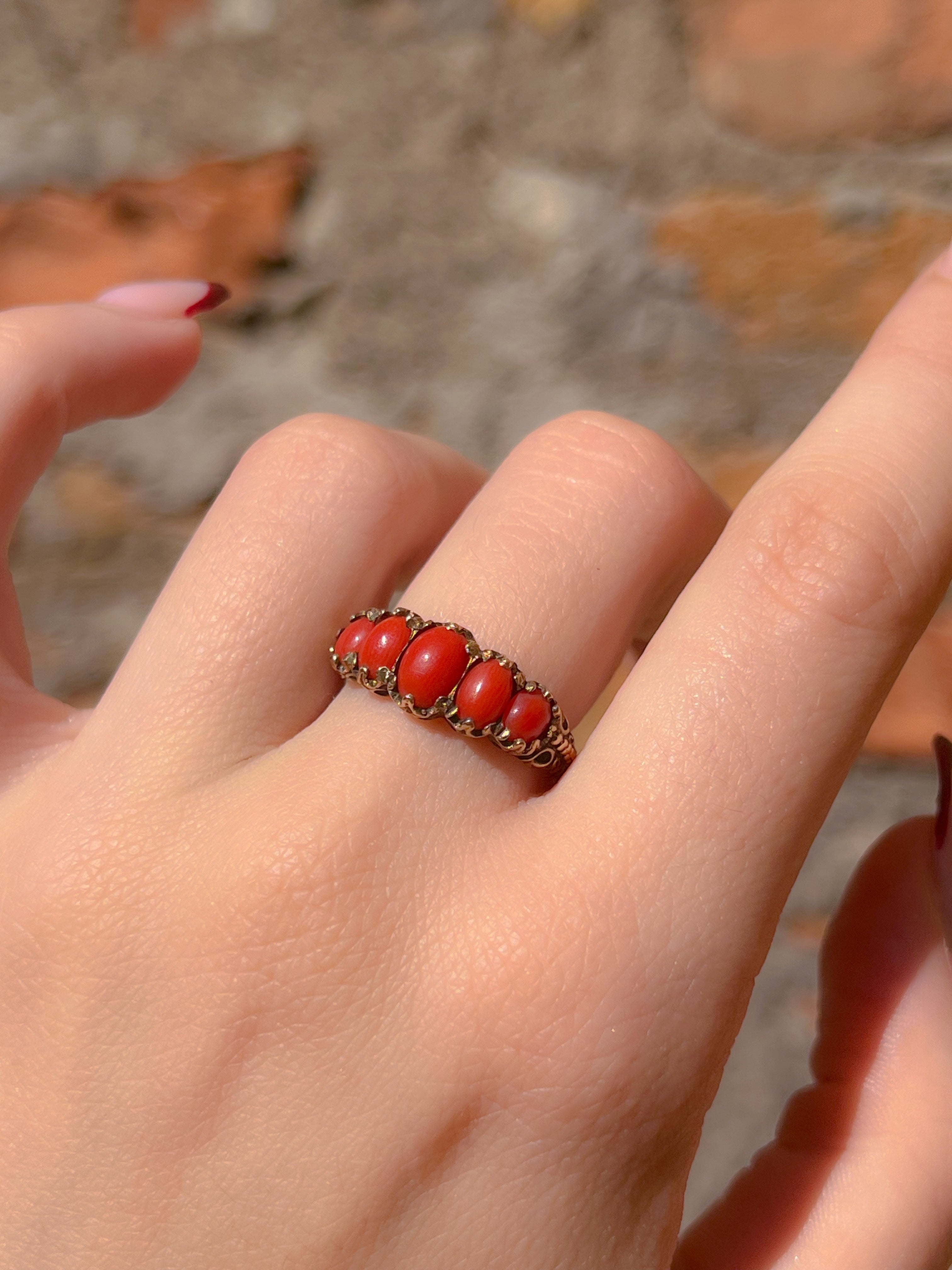 Stunning Victorian Revival Coral Ring 1957