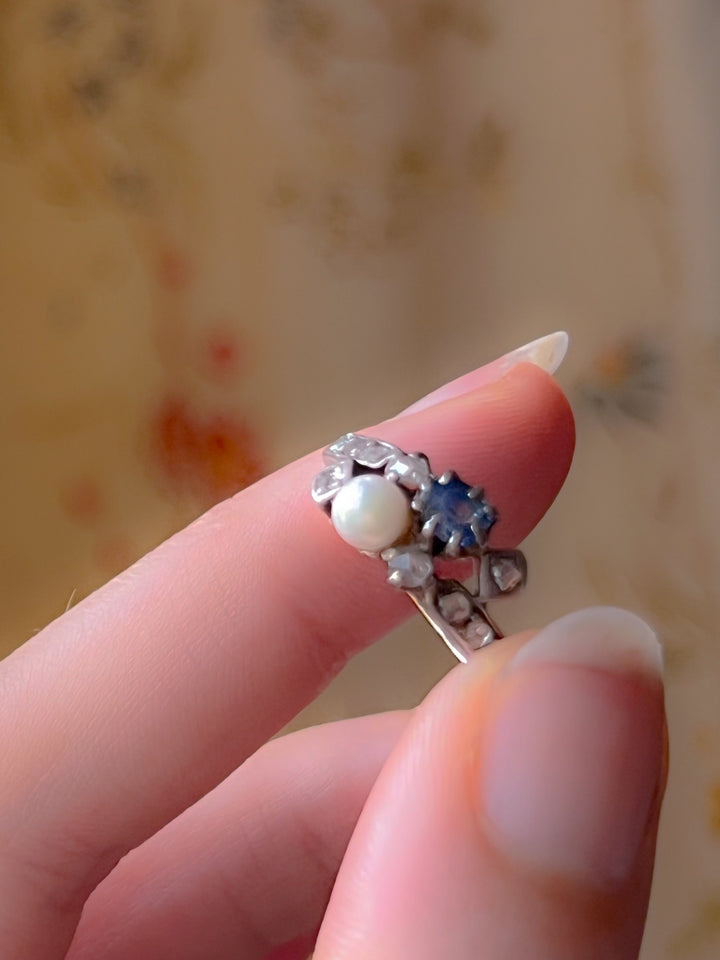 Superb French Sapphire, Diamond and Pearl Band in 18ct