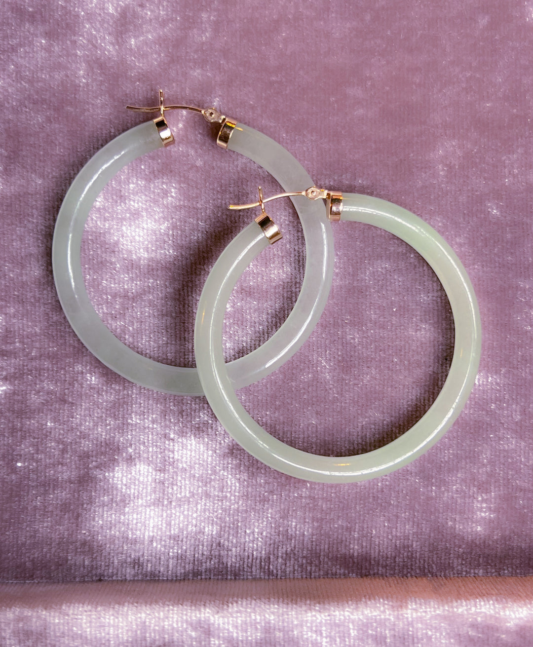 14ct Carved Jade Hoop Earrings