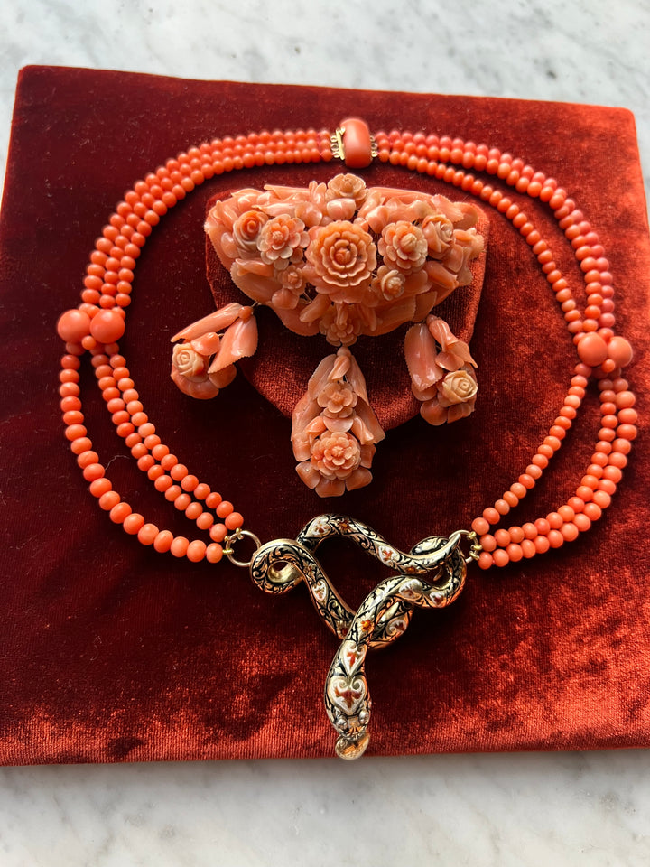 Outstanding Coral and Enamel Snake Necklace c. 1830