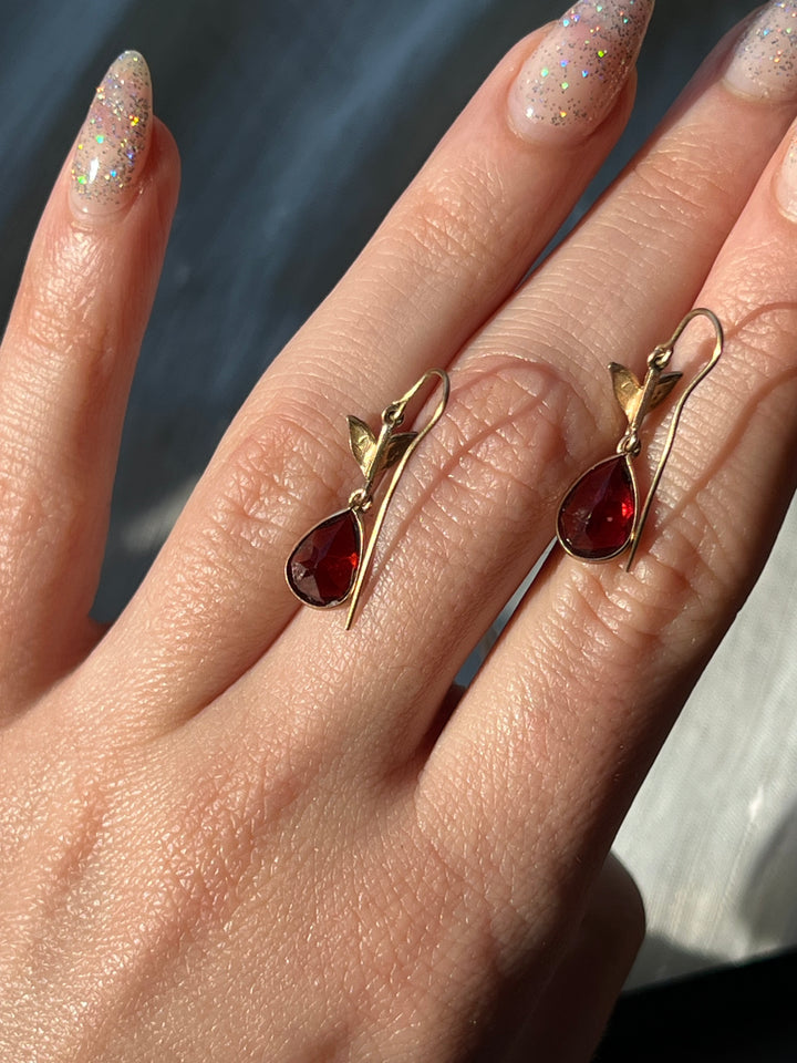 Gorgeous Garnet Pearl Edwardian Earrings in 9ct Pink Gold