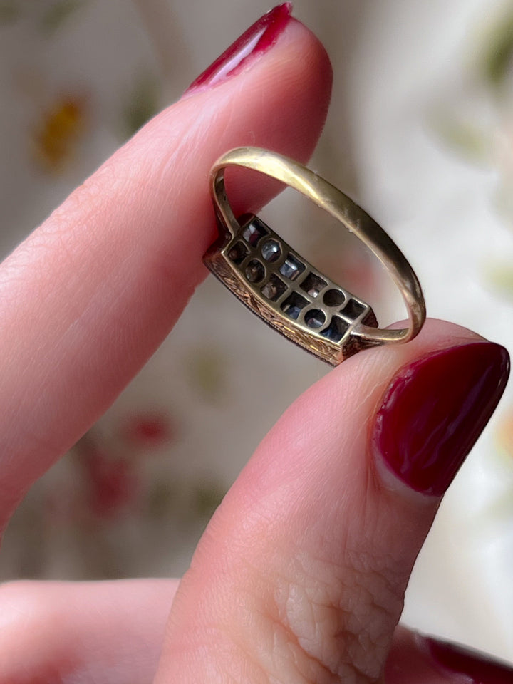 Victorian Sapphire + Rose Cut Diamond Band 18k