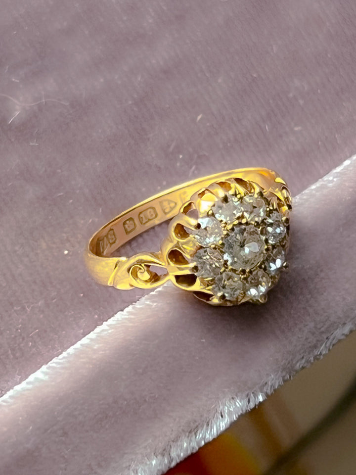 Victorian Old-Mine Cut Diamond Cluster Ring