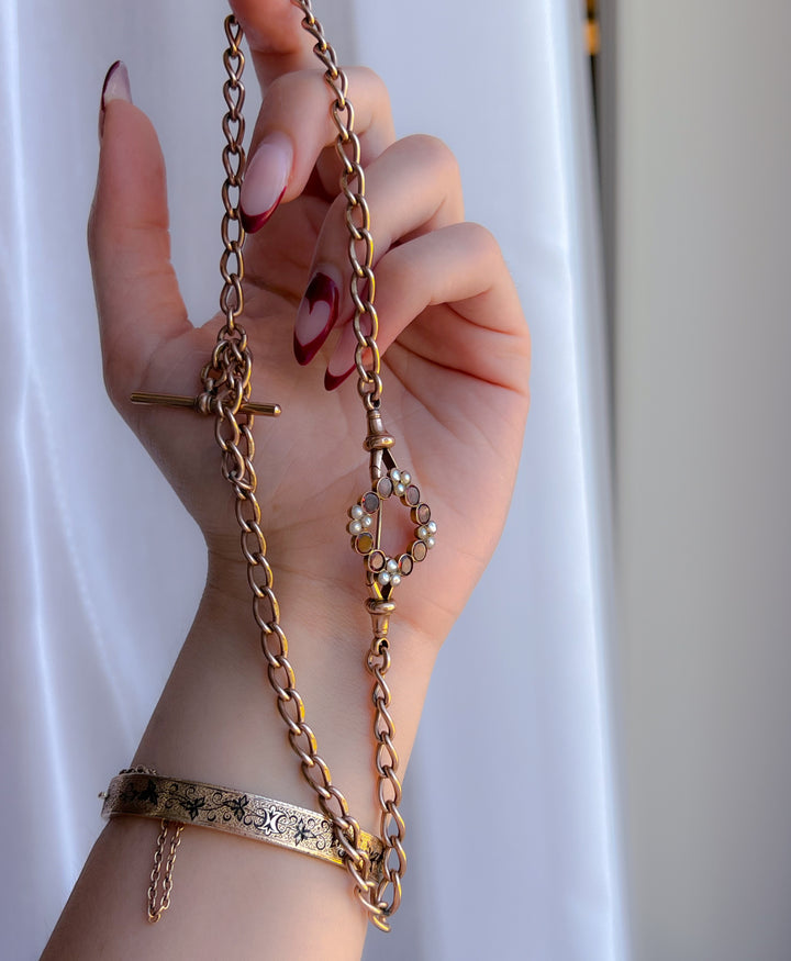 9ct Double Dog Clip Chain with T Bar