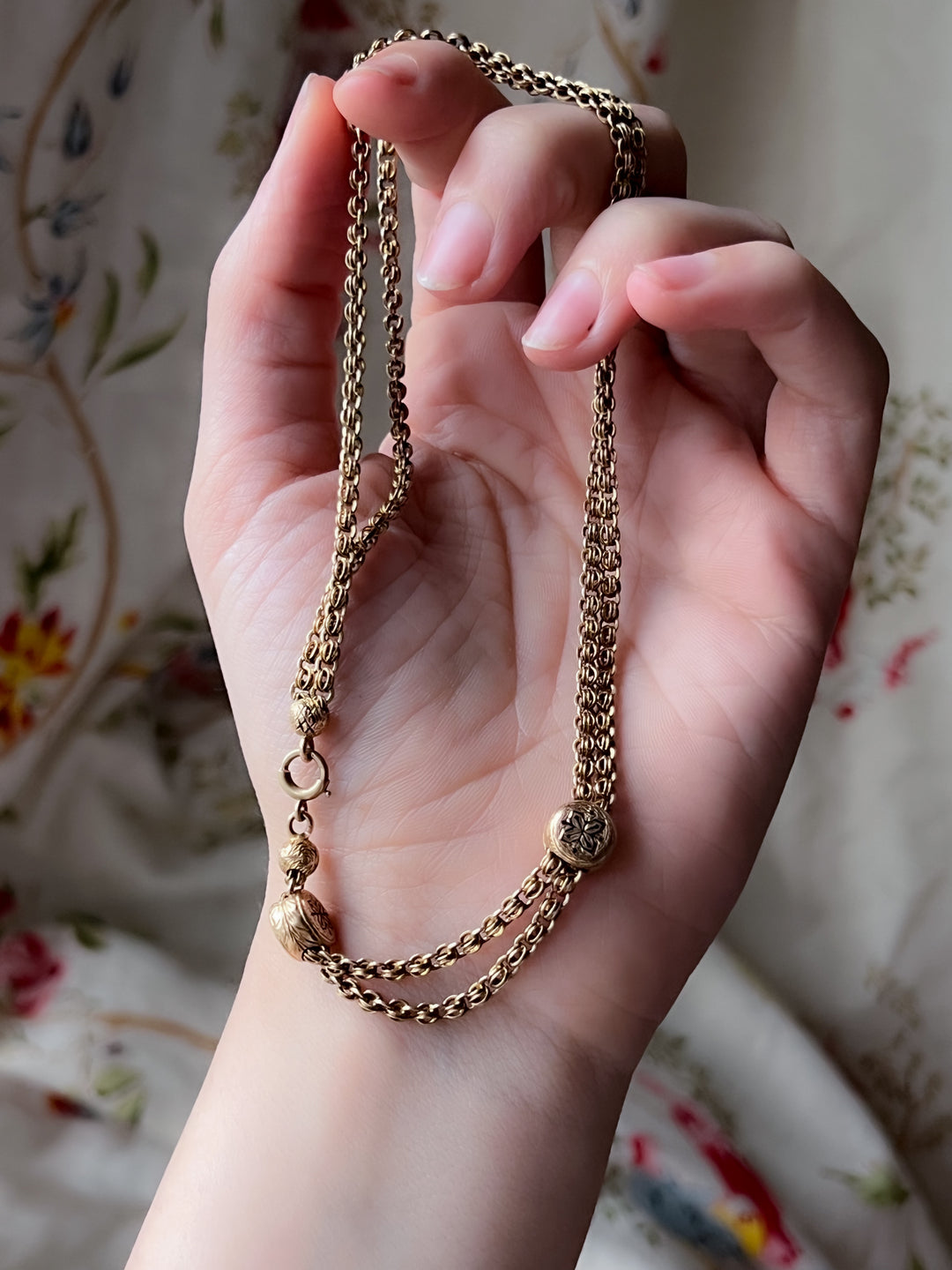 Gorgeous Victorian 14ct Taille D'Epargne Slide Chain