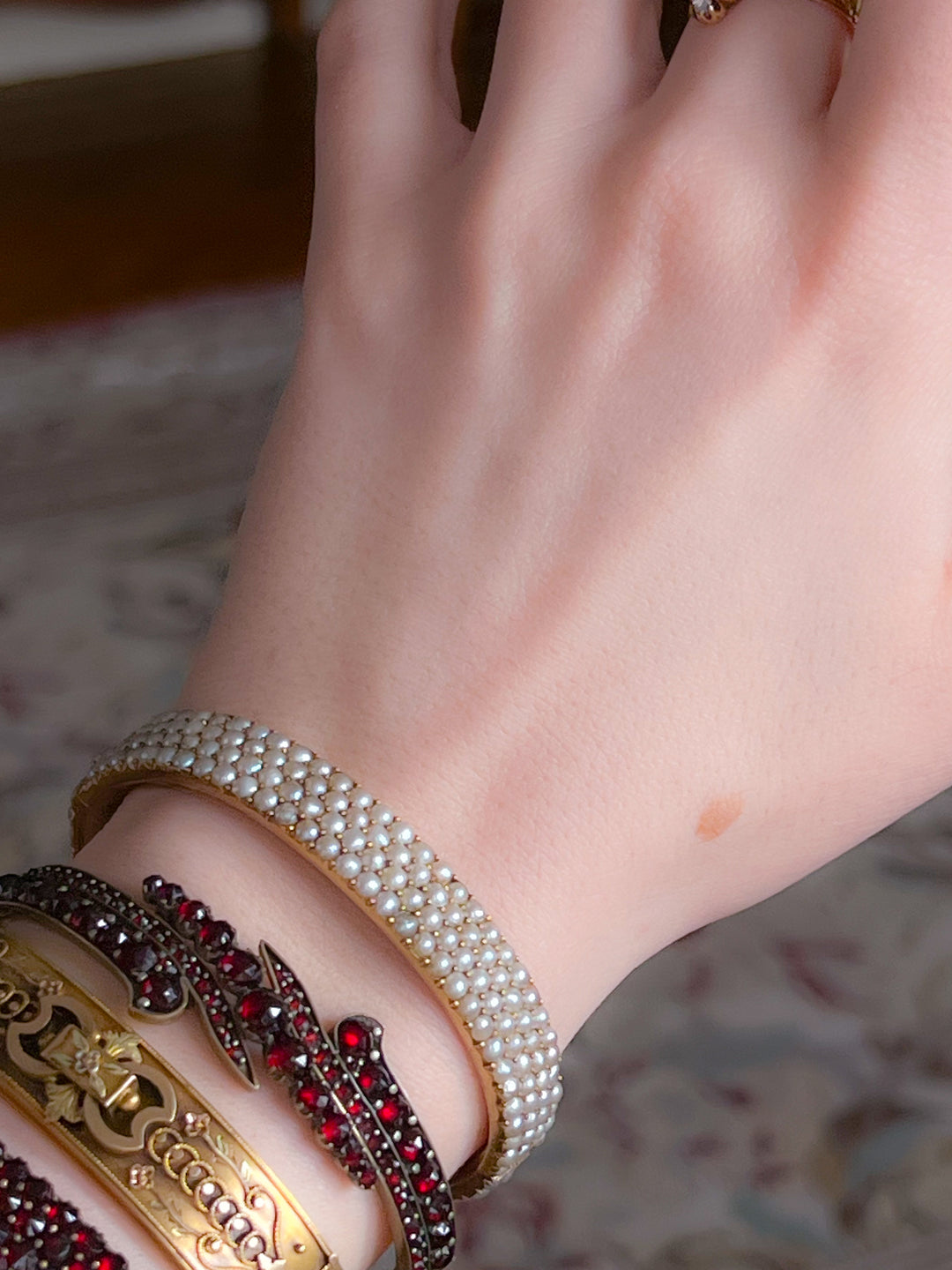 An Outrageous Early Victorian Pave Pearl Bangle