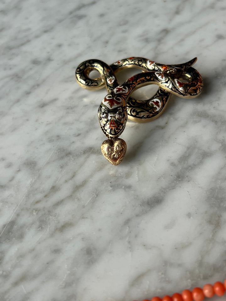 Outstanding Coral and Enamel Snake Necklace c. 1830