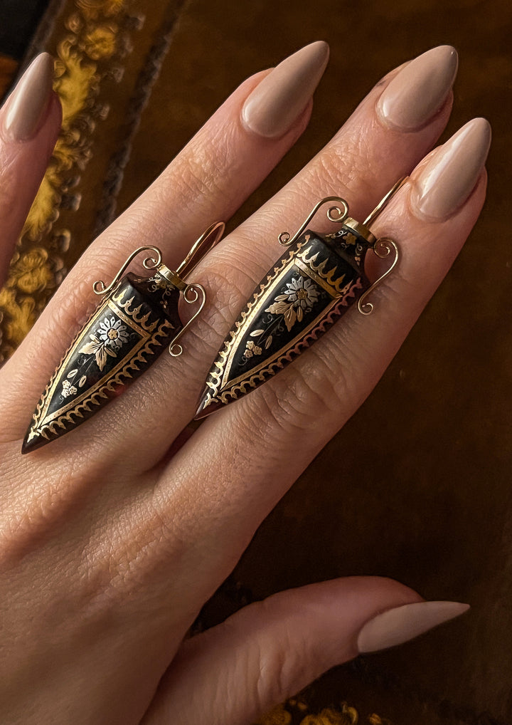 Outstanding Pair of 15ct Archaeological Revival Amphorae Earrings