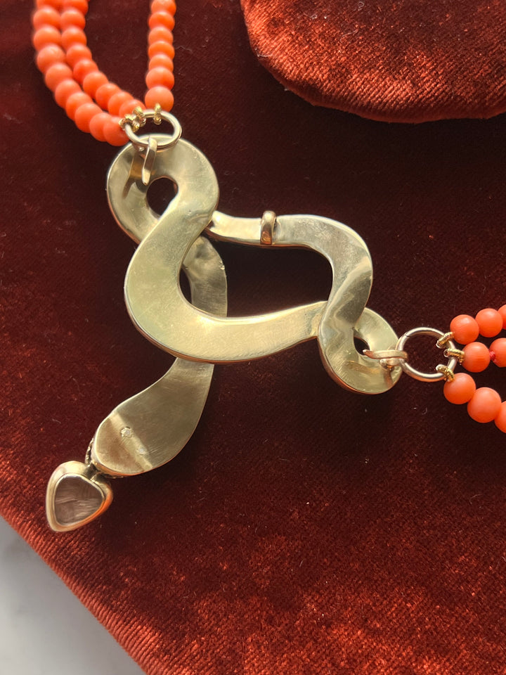 Outstanding Coral and Enamel Snake Necklace c. 1830