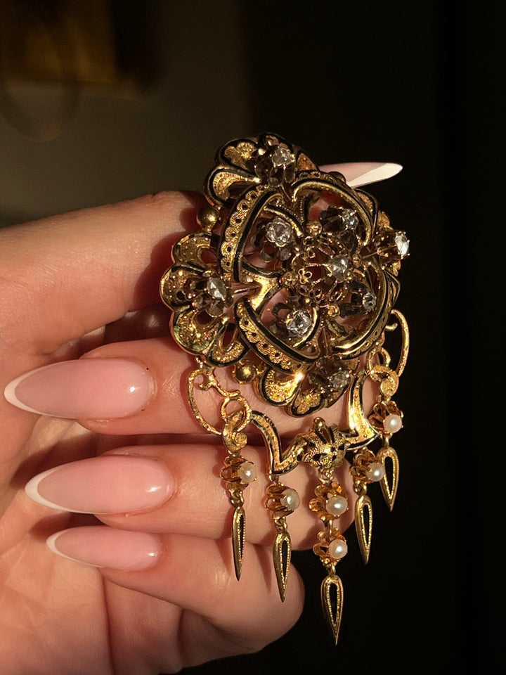 Napoleon III Diamond and Pearl Corsage Brooch