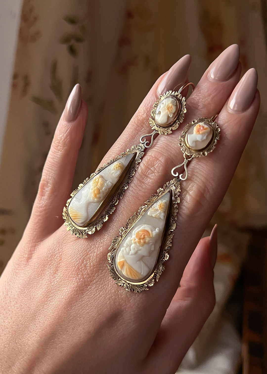 Endearing Pair of Day to Night Cameo Earrings c.1850