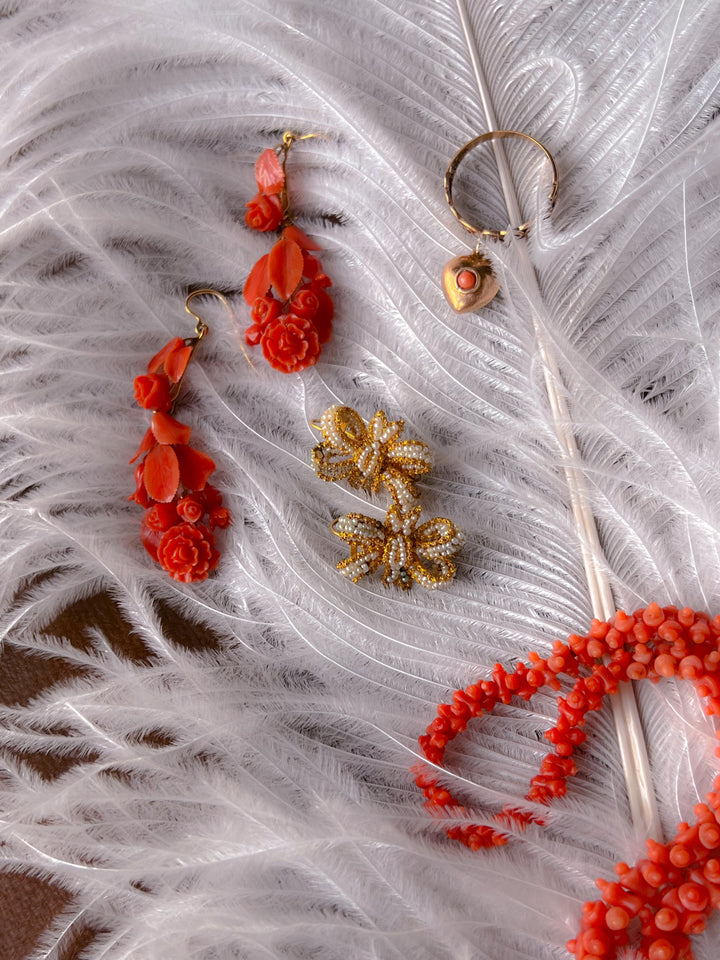 Superb French 19th C Coral Day/Night Earrings