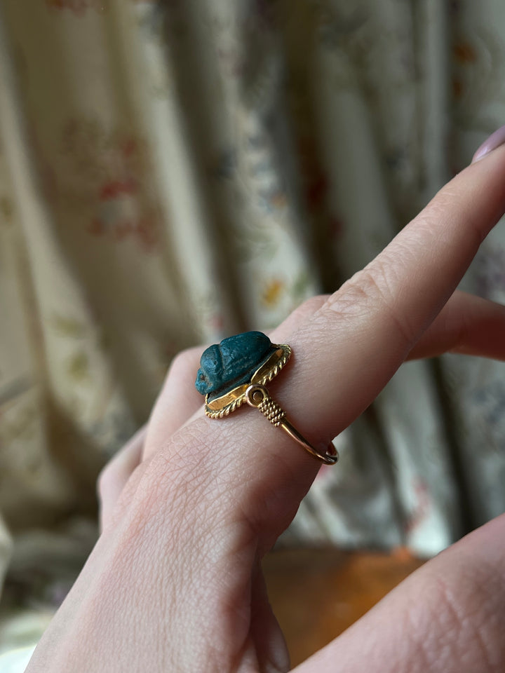 14k Specimen Set Art Deco Egyptian Revical Scarab Rin