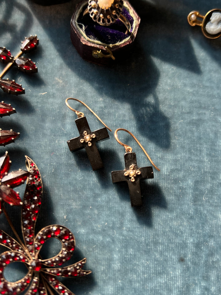 Rare 1860’s Jet Earrings in the Shape of Crosses
