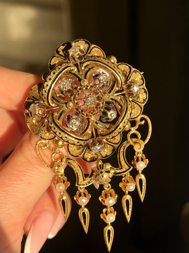 Napoleon III Diamond and Pearl Corsage Brooch