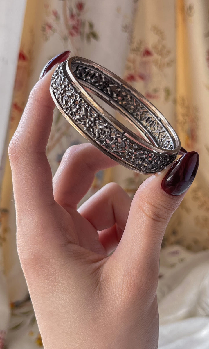 German Renaissance Revival Bangle in Sterling and 9ct Pink Gold