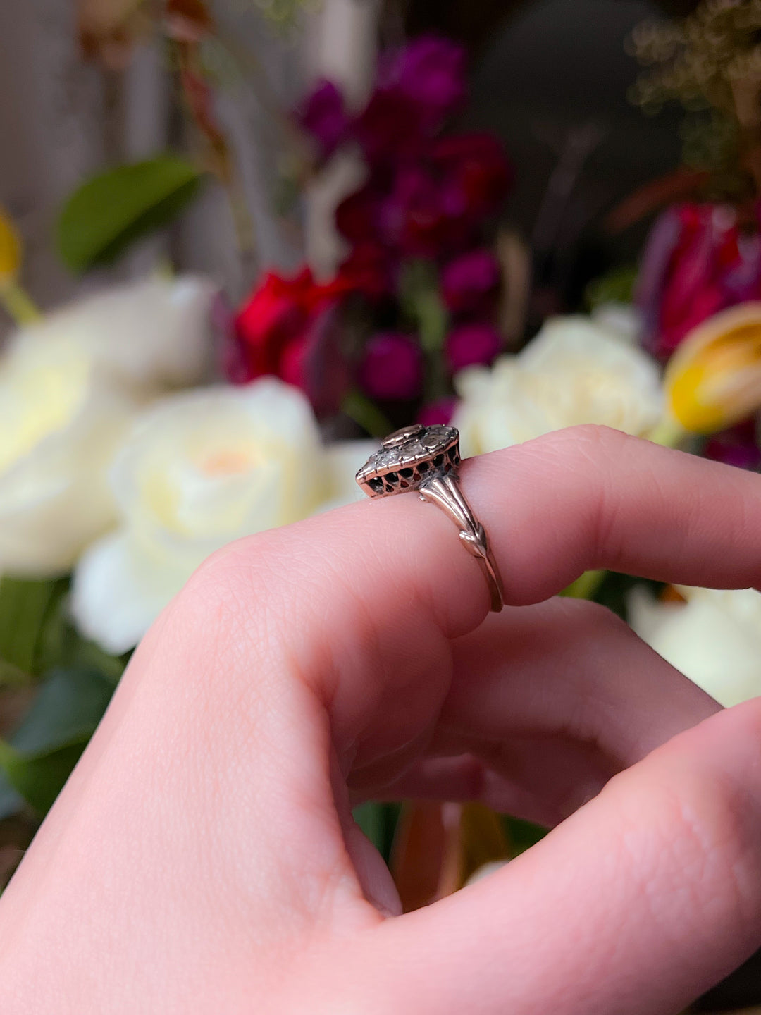 Rare Victorian Rose Cut Diamond Witch's Heart Ring