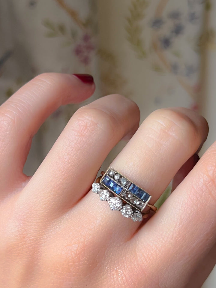 Victorian Sapphire + Rose Cut Diamond Band 18k