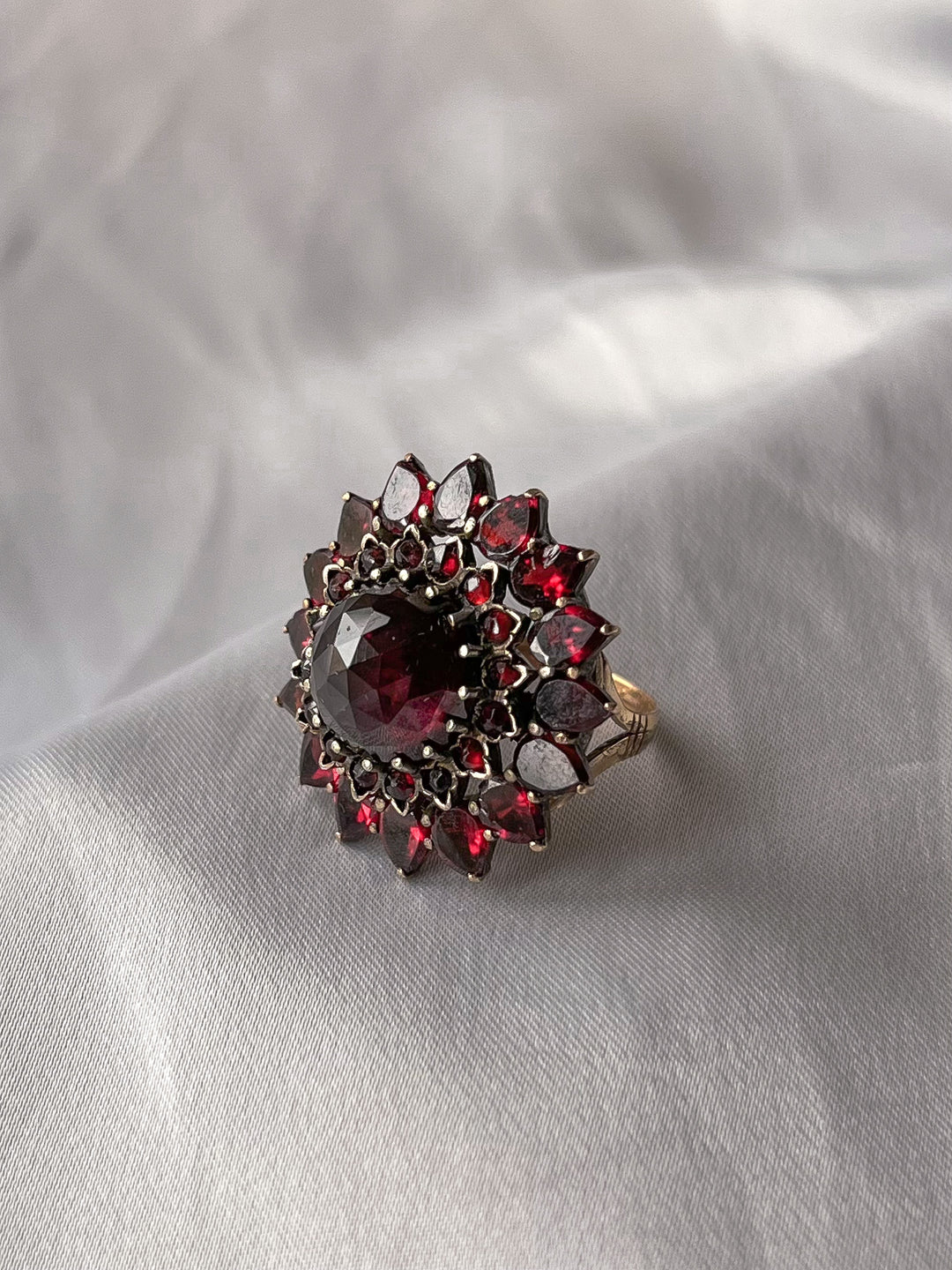 Vintage Double Garnet Halo Ring