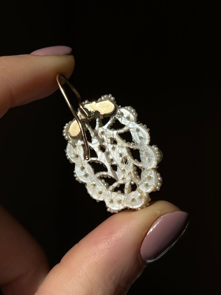Darling Pearl Weddingwork Earrings C. 1830